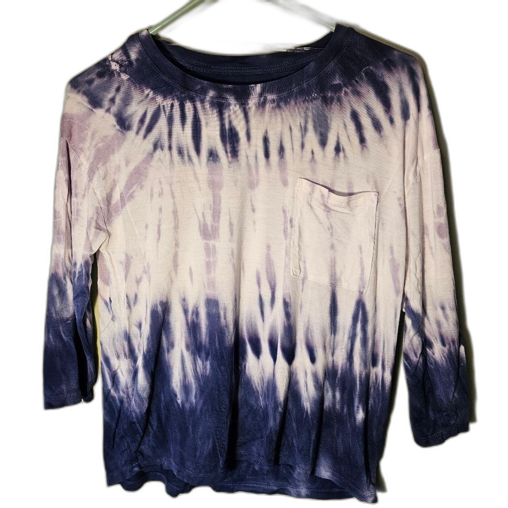 Wallflower Junior Womens Medium 3/4 Sleeve Tie Dye White & Purple Top